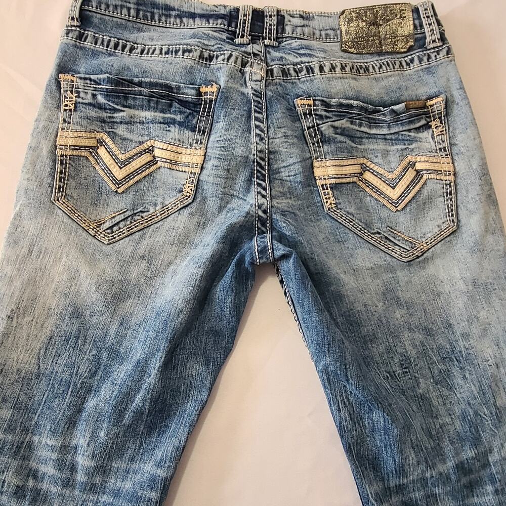 Mens Salvage Distressed Mayhem Straight Jeans 34x27 Blue - Picture 6 of 15